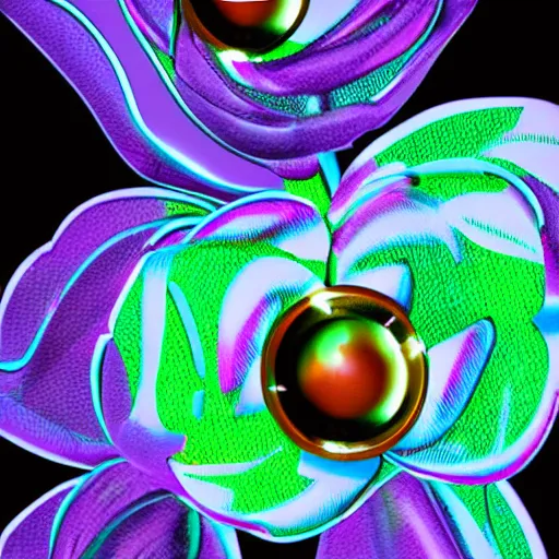 Image similar to a retrofuturistic, cybertronic, metallic, reflective orchid flower, high detail