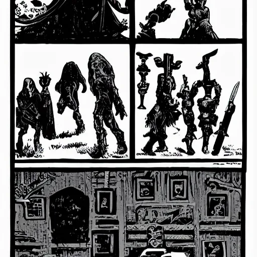 Prompt: The Book of the New Sun (Gene Wolfe). Film Noir, Black and White. High Contrast, Mike Mignola, OSR, DnD