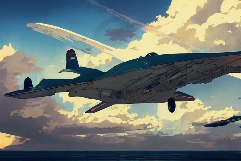 Prompt: dieselpunk digital illustration of a jet powered ekranoplan flying low across a topical gulf by makoto shinkai, ilya kuvshinov, lois van baarle, rossdraws, basquiat