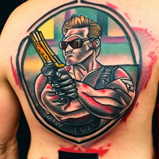 Prompt: tattoo of Duke Nukem Dabbing