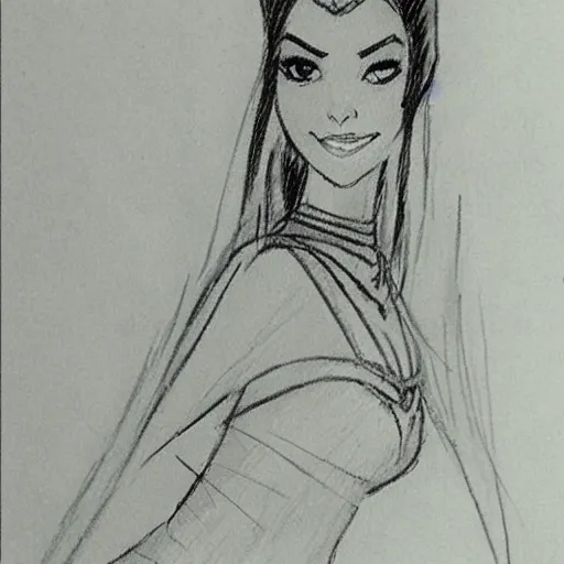 Image similar to milt kahl sketch of victoria justice as princess padme from star wars episode 3