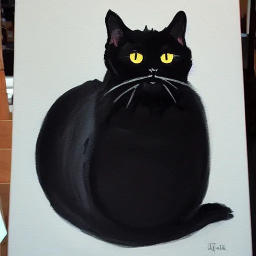 Prompt: very fat black cat hyperdetail painting