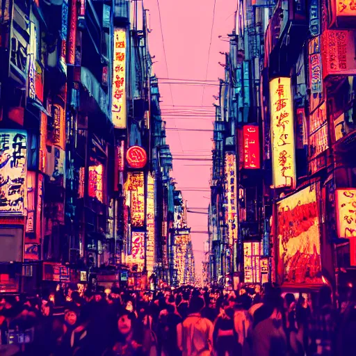 Image similar to futuristic tokyo crowded night street with neon signs by giorgio vasari, renaissance art, the animatrix, atmospheric, cinematic composition, 8 k, cyberpunk lighting