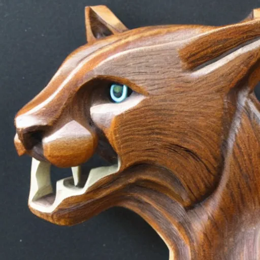 Image similar to wooden carving of a cougar, product picture, ebay listing thumbnail