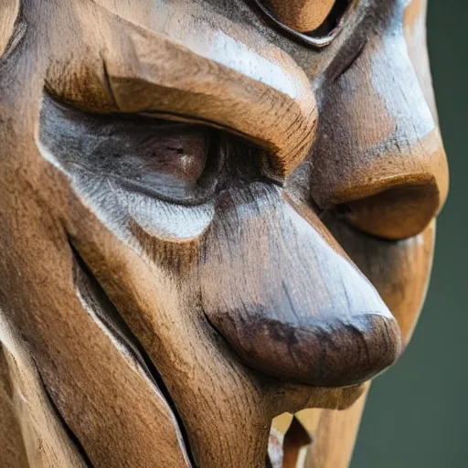 Prompt: realistic wooden statue of a female werewolf