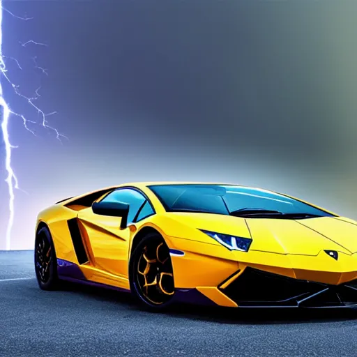 Image similar to lamborghini car, with lighting strikes around, x-ray colour way