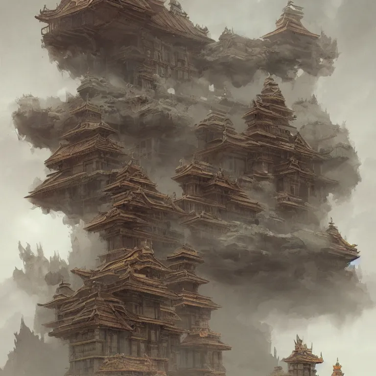 Image similar to a temple in the clouds, floor plan, by greg rutkowski and james gurney, trending on artstation