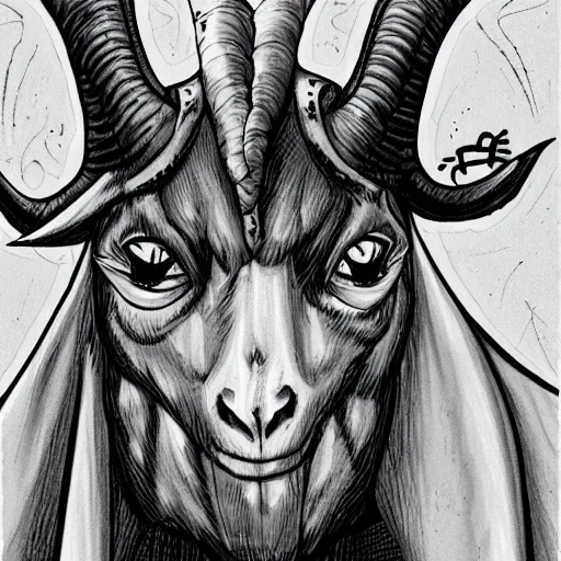 Image similar to A demonic goat man wearing a hood, art by Trevor Henderson