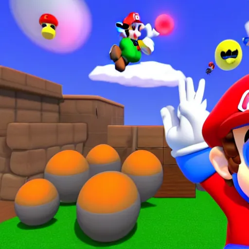 Image similar to Super mario 64 bob-omb battlefield, rendered in unreal engine, hyper detailed