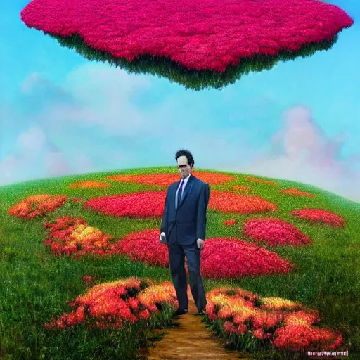 Image similar to Seinfeld made out of flowers, surreal landscaping in the background, portrait by Esao Andrews, concept art, existential horror, 4k HD, trending on ArtStation episode