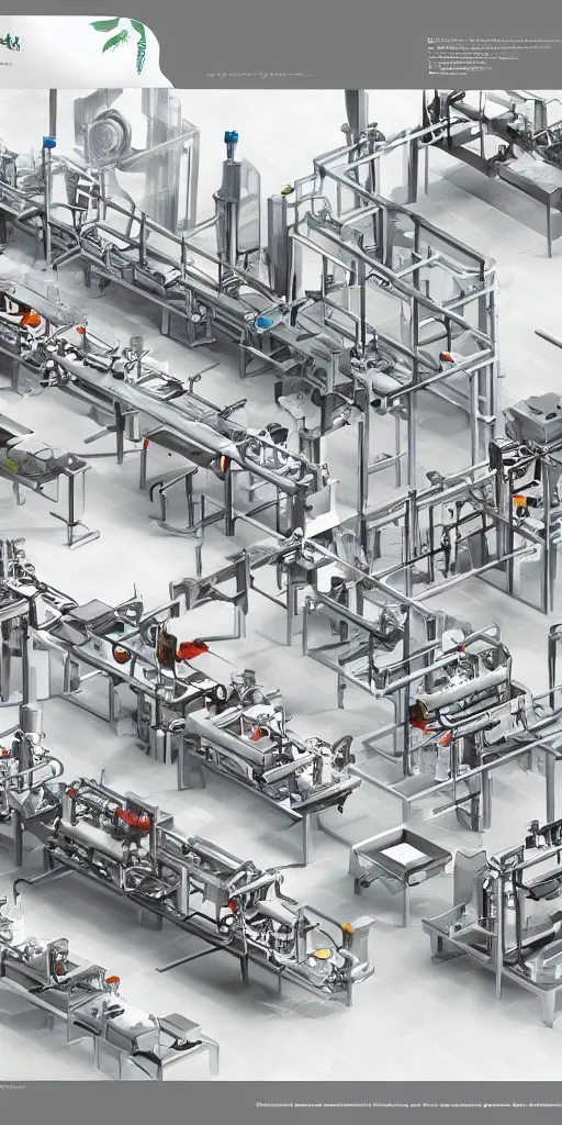 Image similar to concept art, industrial synthetic food production line.