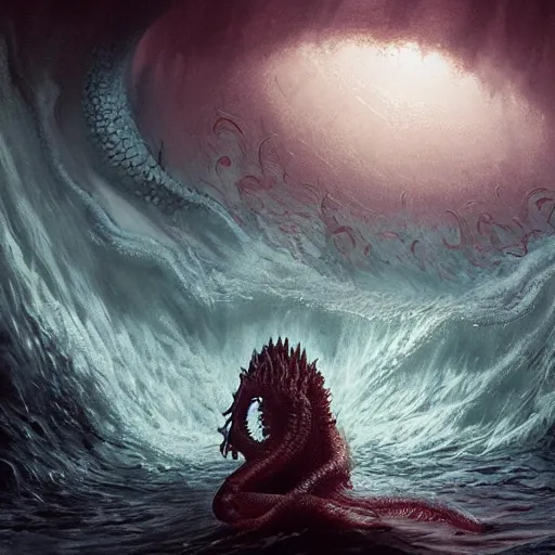 Image similar to sea beast of the depths in the style of michael whelan and h. p. lovecraft. hyperdetailed photorealism by greg rutkowski