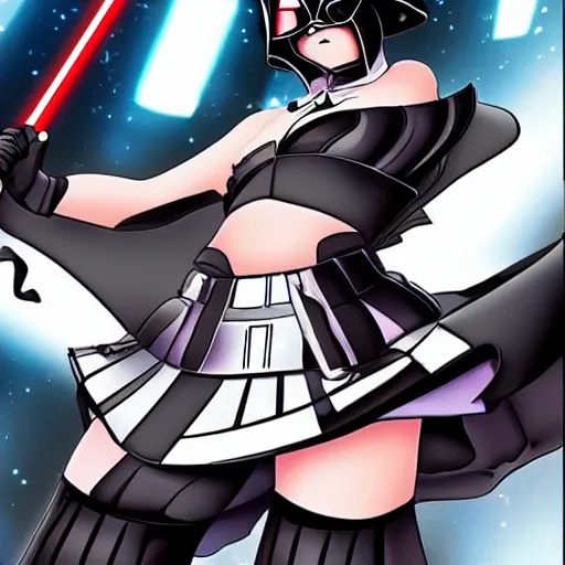 Image similar to Darth Vader as a hot anime girl