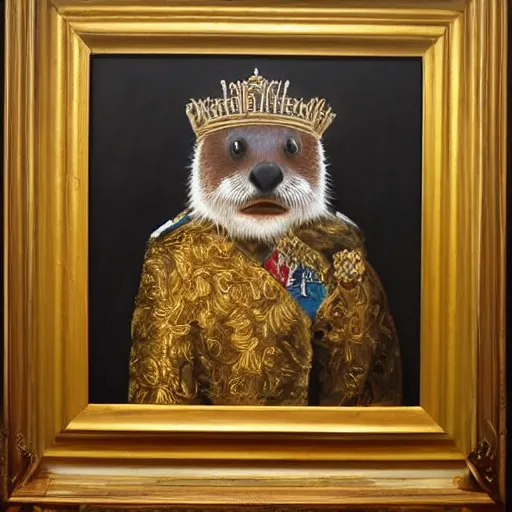 Image similar to oil painting of royal king otter dressed as a king