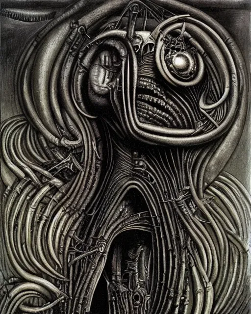 Image similar to artwork by hr giger