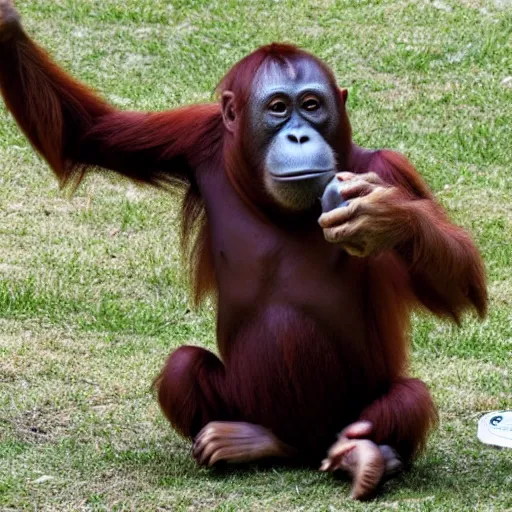 Prompt: Blindfolded Orangutan trying to solve Rubic cube