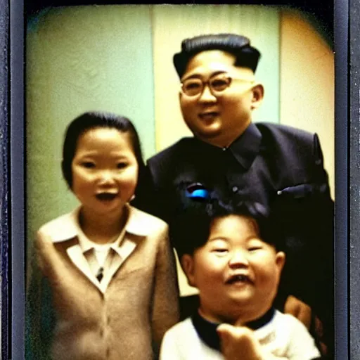 Image similar to kim jong creepy family, polaroid