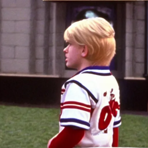 Image similar to a film still of a blonde young bou wearing a baseball outfit in Home Alone(1990)