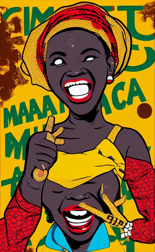 Image similar to mama africa laugh at her child!!! pop art, pixel, bioshock, gta chinatown, artgerm, richard hamilton, mimmo rottela, julian opie, aya takano, intricate, object separated