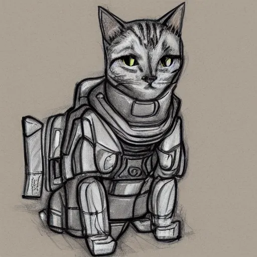 Image similar to cat wearing space armor sketch