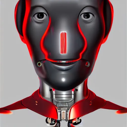 Image similar to self portrait of a humanoid robot with a beetle pincer face. Red and black body, digital art, realistic, ultradetailed, concept art in the style of Science Fiction. art by Syd Mead and Moebius, trending on artstation, devianart, cgsociety