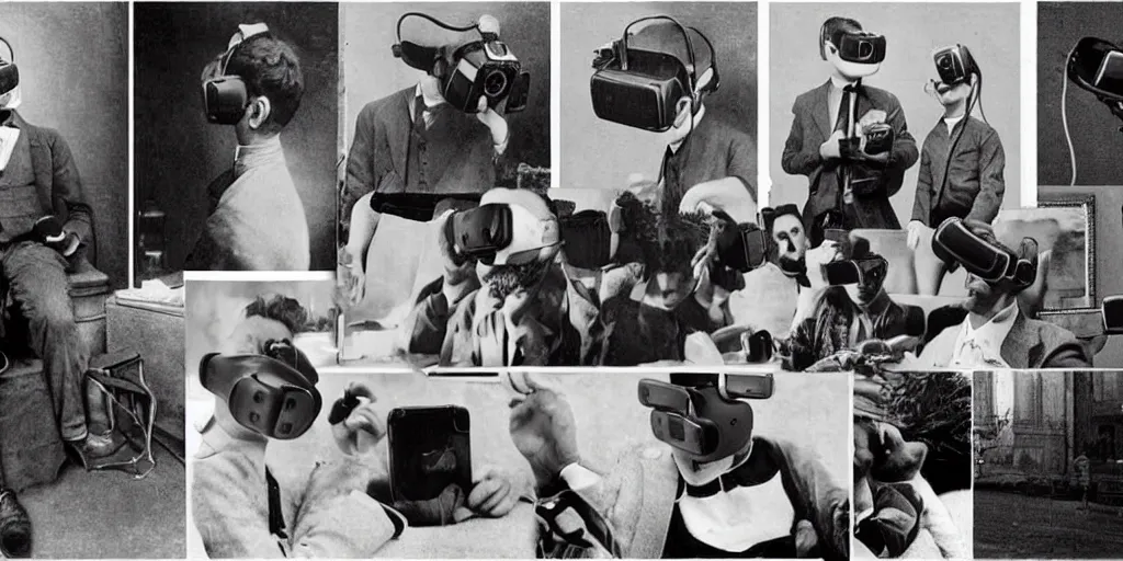 Image similar to 1 9 0 0 s photo of people using iphones ipods virtual reality headsets vr watching hd tv