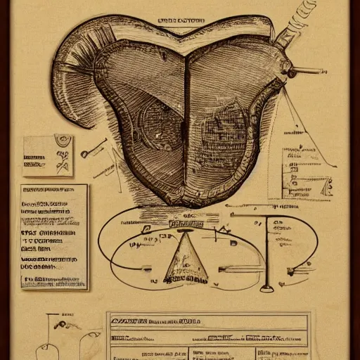 Image similar to highly detailed schematic of steak, parchment, da vinci