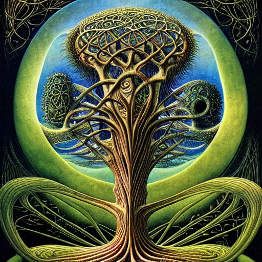 Image similar to tree of life by roger dean and andrew ferez, art forms of nature by ernst haeckel, divine chaos engine, symbolist, visionary, art nouveau, botanical fractal structures, organic, detailed, realistic, surreality