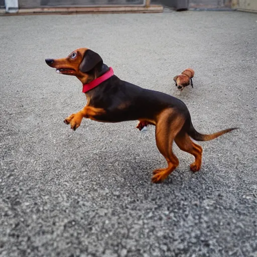 Prompt: “ a spider and a dachshund hybrid animal, golden hour, 8 k photography ”