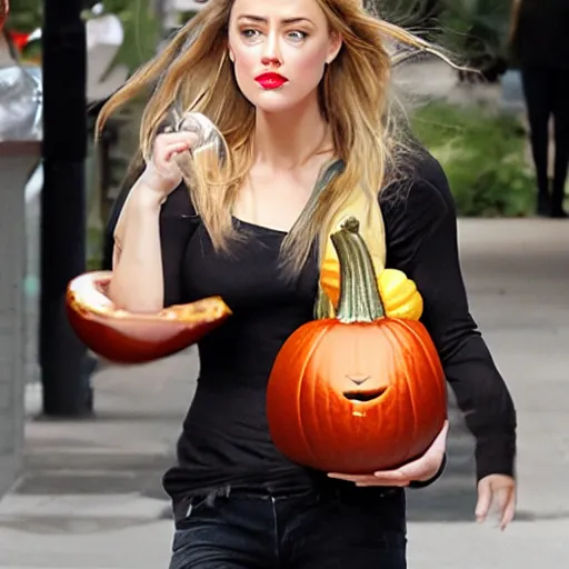 Image similar to gourd with face of amber heard hybrid intercross mix as a gourd