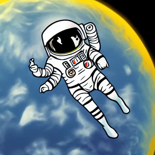 Image similar to An astronaut in space riding on a rocket, in the style of bruce ricker