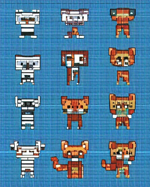 Prompt: spritesheet pixel art of feline alien main character, isomorphic top down view, transparent