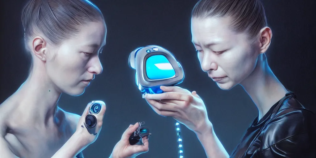 Prompt: hyperrealistic photography of a cyborg patting an android machine in the style of Jin Kagetsu, patricia piccinini, James Jean and wlop, highly detailed, masterpiece, award-winning, sharp focus, intricate concept art, ambient lighting, 8k, artstation