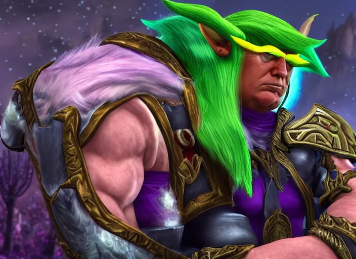 Prompt: donald trump as night elf in world of warcraft