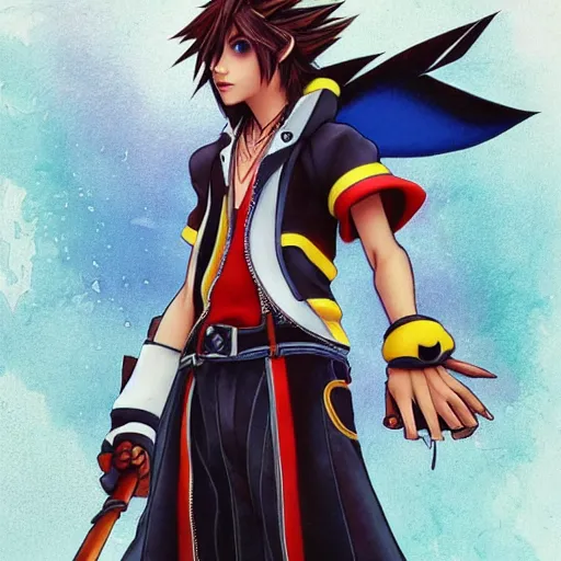 Image similar to kingdom hearts sora, a very detailed cosplay, a very detailed elegant, sharp focus, a very detailed art by alphonse mucha and greg rutkowski