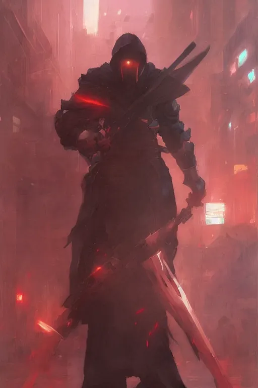 Image similar to portrait of ninja slayer, japan, night city, digital art from artstation by Ruan Jia and Mandy Jurgens and Artgerm and william-adolphe bouguereau and Greg Rutkowski