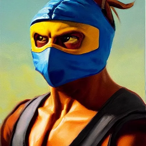 Prompt: an oil painting of Vega from street fighter wearing his mask in the style of Frederic Remington