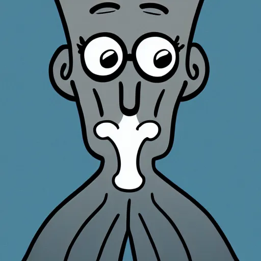 Image similar to handsome squidward, cartoon network style, strong chin, portrait