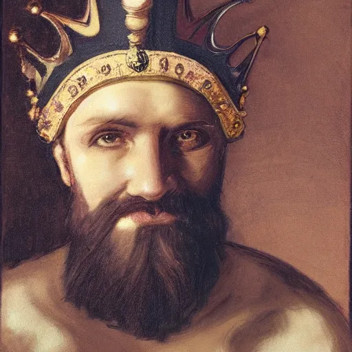 Prompt: man with a crown, smirk