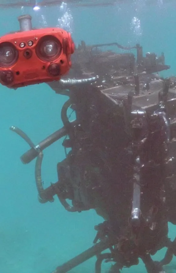 Prompt: New amazing and exciting alien animal discovery under water seen trough aquatic robot camera