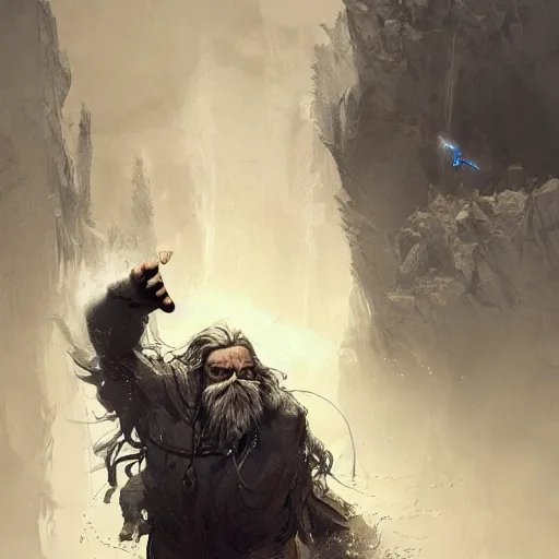 Prompt: grizzled ancient wizard character floating in a powerful action pose, concept art, hyper detailed, artstation, pinterest, anamorphic, lightroom, surreal portrait