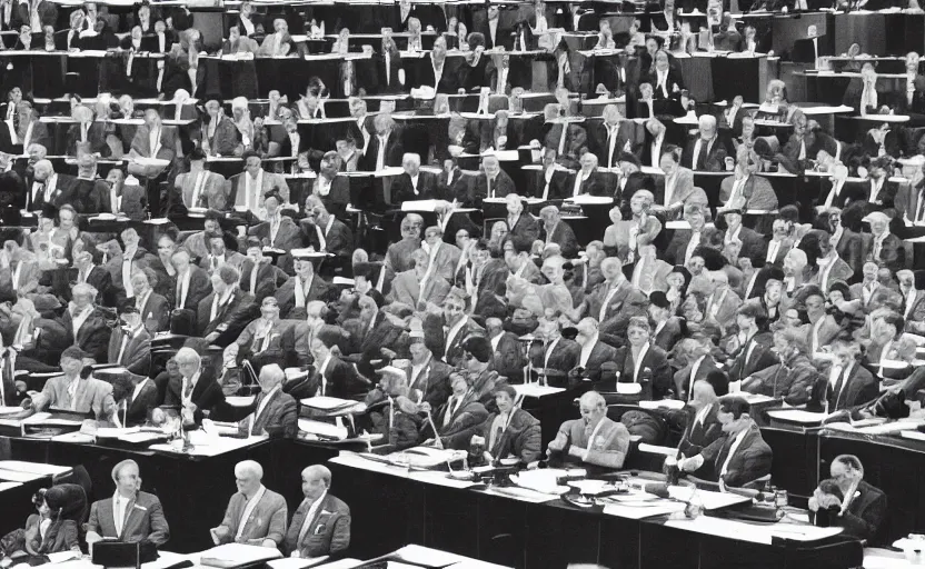 Prompt: 60s movie still of a soviet congress, by Irving Penn , Cinestill 800t 35mm black and white, heavy grainy picture, very detailed, high quality, 4k, HD criterion, precise texture, CCCP flag