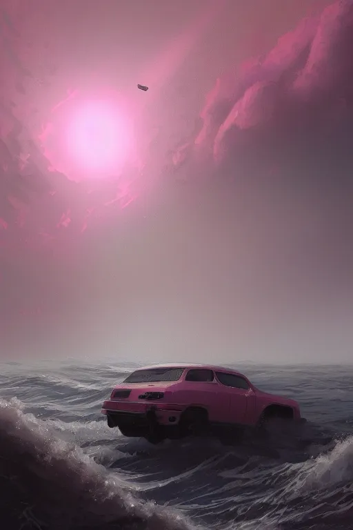 Prompt: a pink and gray meteor over the ocean, digital art, in the style of greg rutkowski, trending on artstation