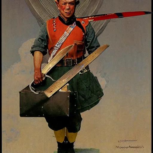 Image similar to portrait of a wing warrior, by Norman Rockwell