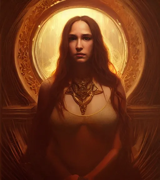 Image similar to riveting gracious seductive oracle of delphi portrait, soft rim light, mysterious atmospheric lighting, painted, intricate, volumetric lighting, beautiful, rich deep colours masterpiece, golden hour, sharp focus, ultra detailed, by leesha hannigan, ross tran, thierry doizon, kai carpenter, ignacio fernandez rios