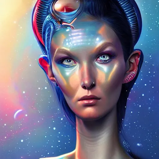 Image similar to Space BioPunk pretty female alien portrait, Pixar style, by Tristan Eaton Stanley Artgerm and Tom Bagshaw.