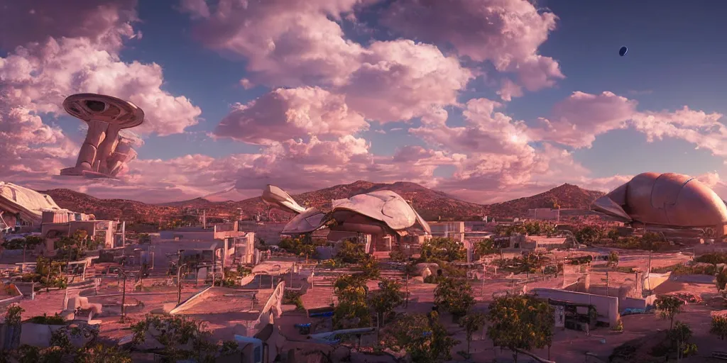 Prompt: tehotihuacan, with a giant space ship in the sky, unreal 5, hyperrealistic, realistic, photorealistic, dynamic lighting, highly detailed, cinematic landscape, studio landscape, studio lighting