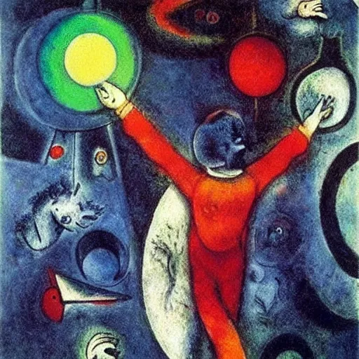 Image similar to A installation art. A rip in spacetime. Did this device in his hand open a portal to another dimension or reality?! by Marcel Chagall ✨