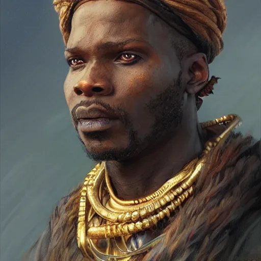 Image similar to the african merchant as a realistic fantasy d & d character, closeup portrait art by donato giancola and greg rutkowski, realistic face, digital art, trending on artstation