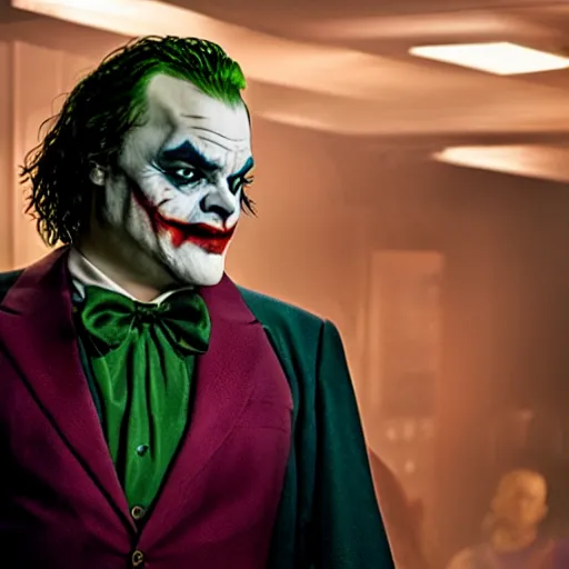 Image similar to jack black as the joker, movie still, 8 k